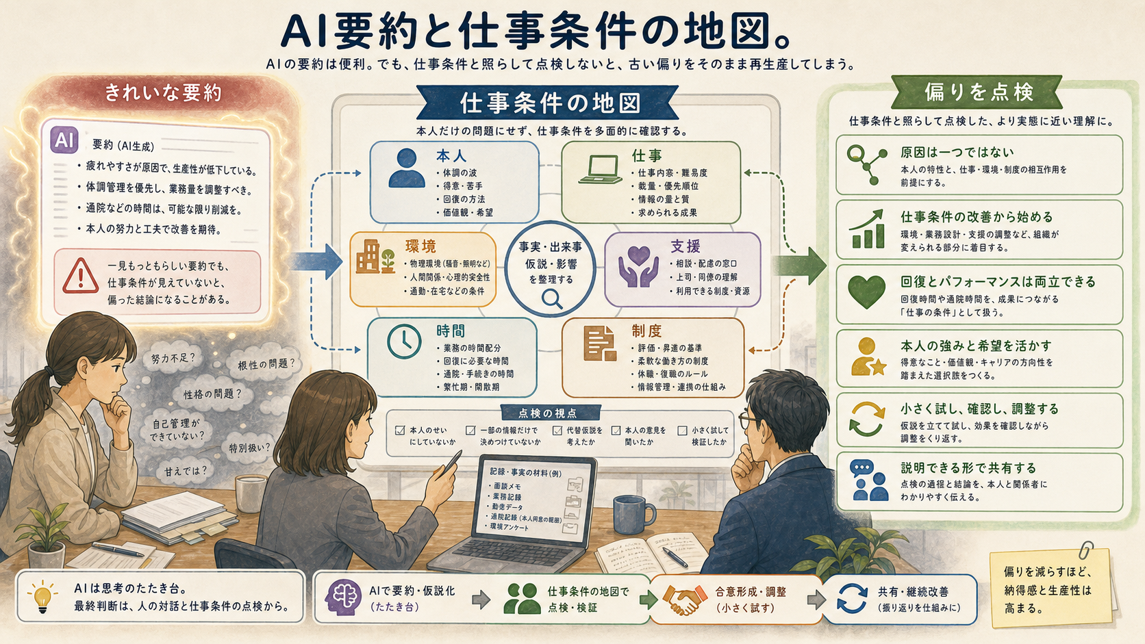 AI要約を仕事条件の地図へ戻す図解