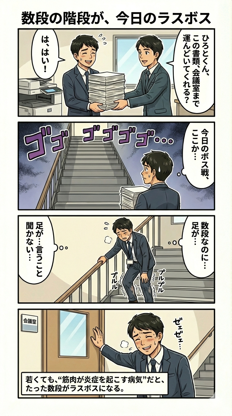 階段と荷物が大きな負荷になることを示す膠原病4コマ