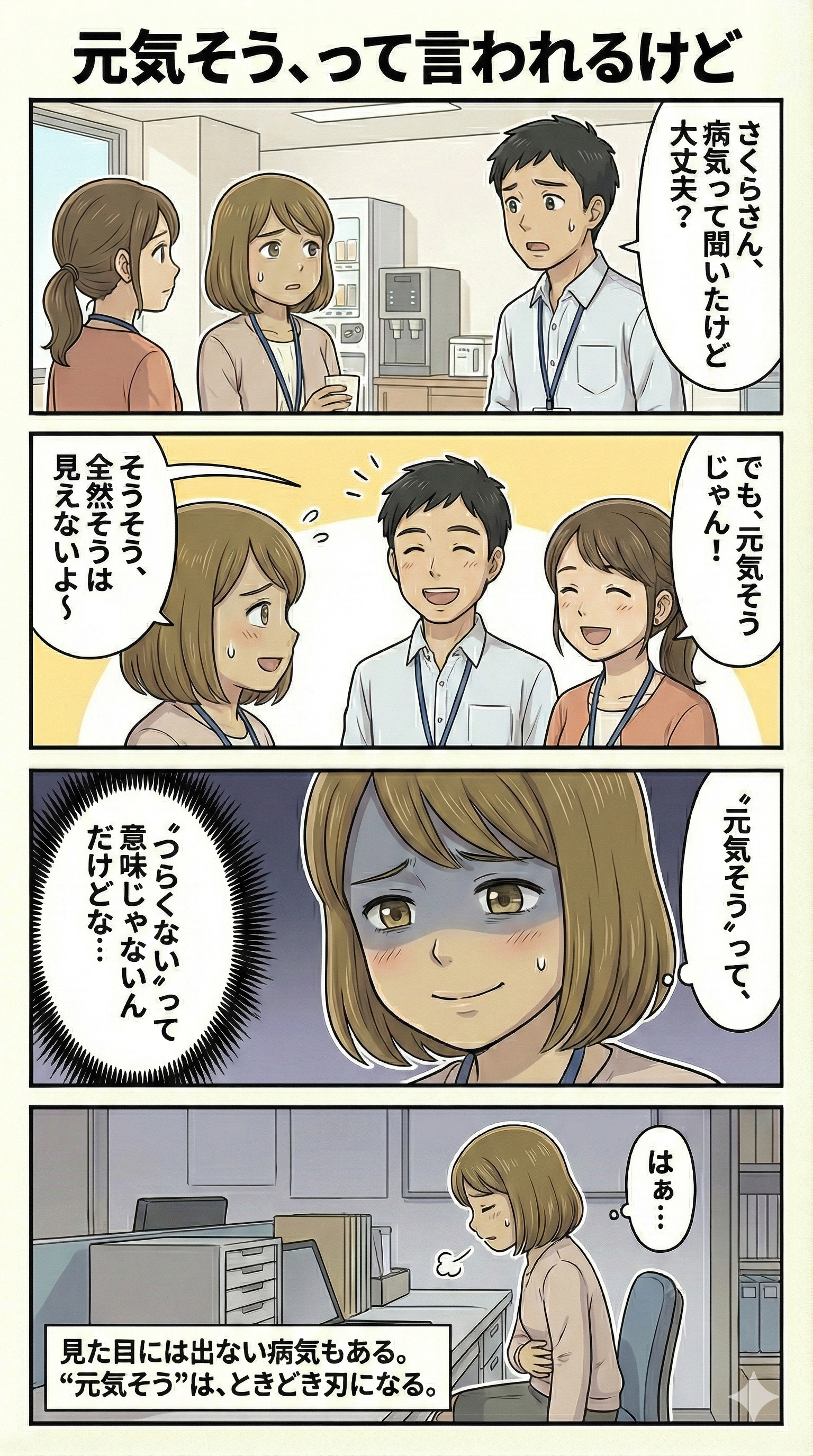 元気そうと言われるけれど困難があることを示すIBD4コマ