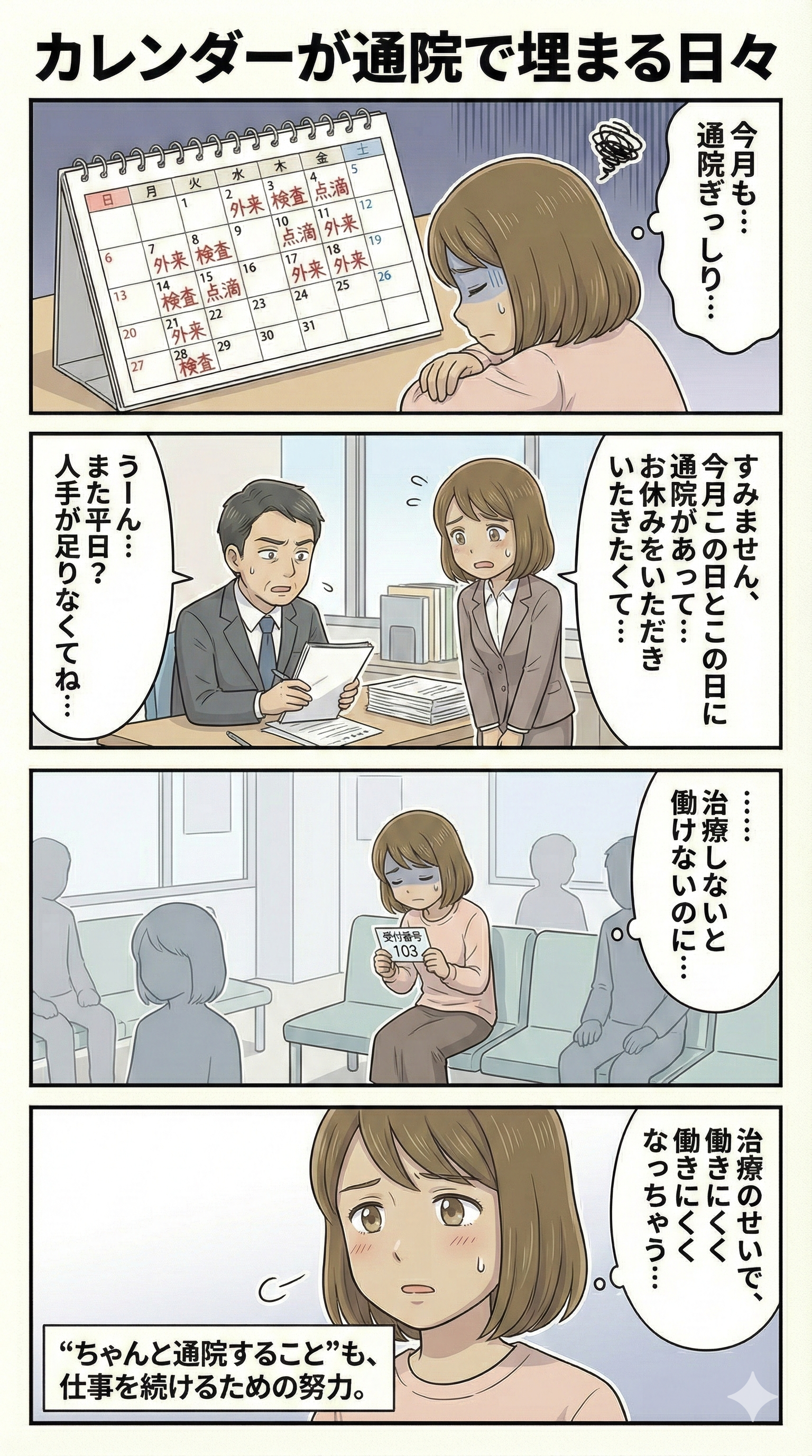 通院スケジュール地獄を示すIBD4コマ