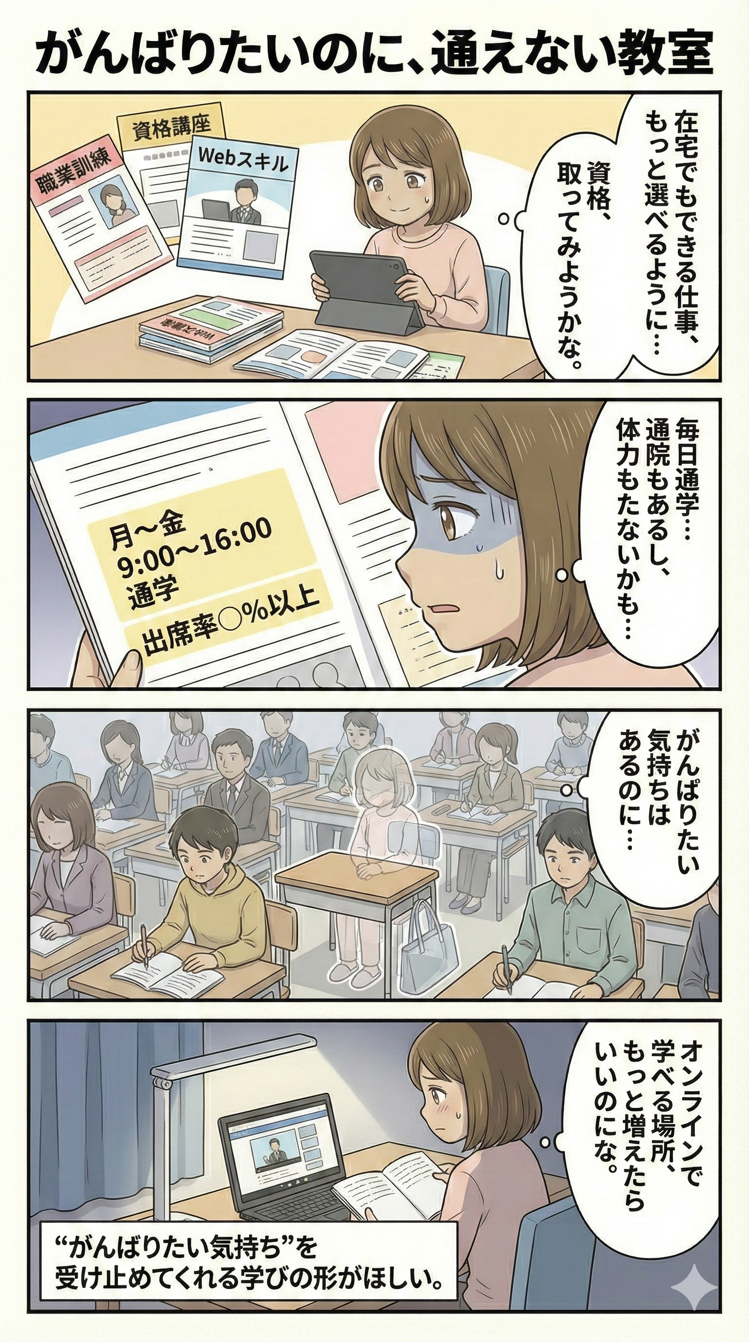 資格を取りたいのに困難があることを示すIBD4コマ