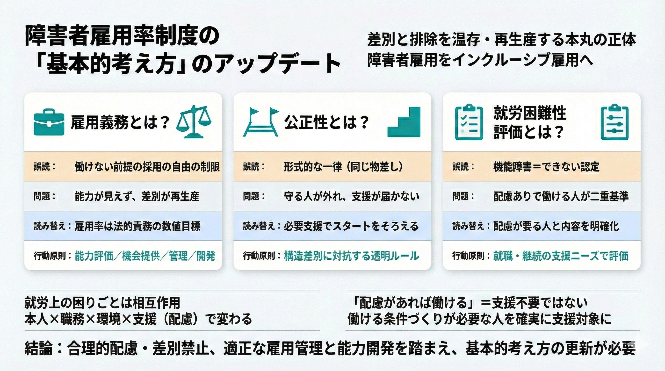 障害者雇用率制度の基本的考え方の更新を示す図解