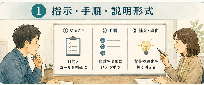 指示と手順形式を認知アクセスとして見る項目別図解